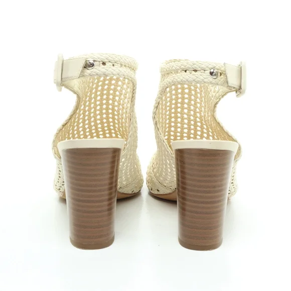 Sam Edelman Evie Basket Weave Heeled Leather Sandals Women 7 Off White/Brown - Picture 10 of 16